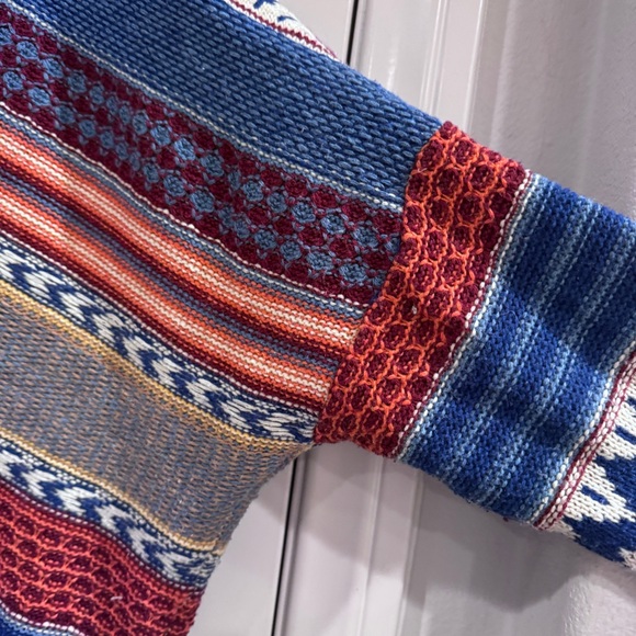 AMOR BOHO BLUE CREAM ORANGE RUST COVER-UP SWEATER BOHEMIAN RETRO  EARTH TONES OS - Picture 11 of 14